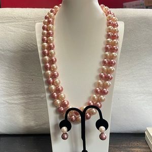 Vintage Japan double strand faux pearl necklace and earrings